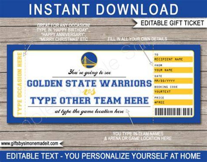 Editable Golden State Warriors Ticket Invitation Instant Download