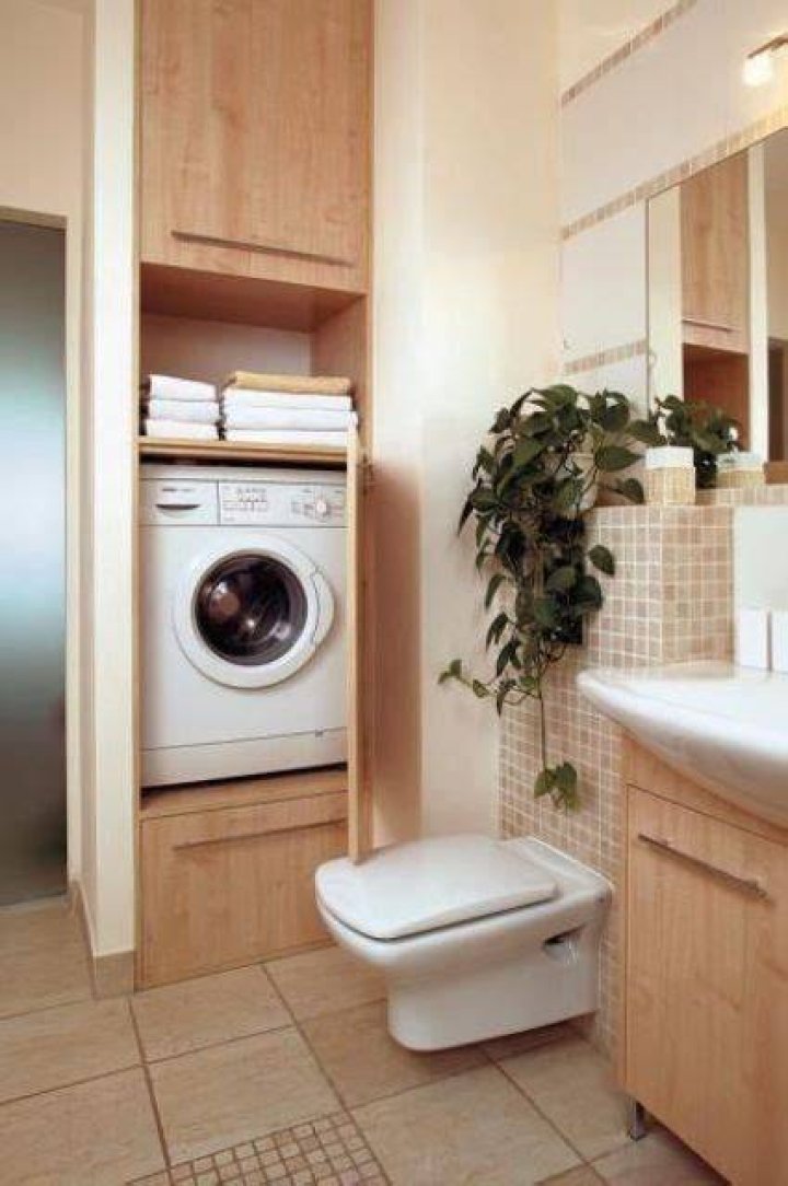 Hidden washing machine in bathroom Laundry Bathroom Combo, Modern