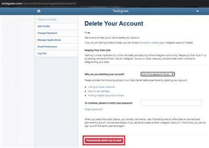 Permanently Delete Instagram
